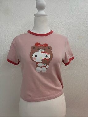 Hello Kitty Teddy Bear Costume Pink Ringer Tee Size Small Kawaii Sanrio Graphic